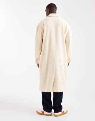 Asos Design Oversized Long Wool Look Overcoat In Neutral
