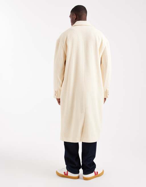ASOS DESIGN oversized long wool look overcoat in ecru, 2 of 5