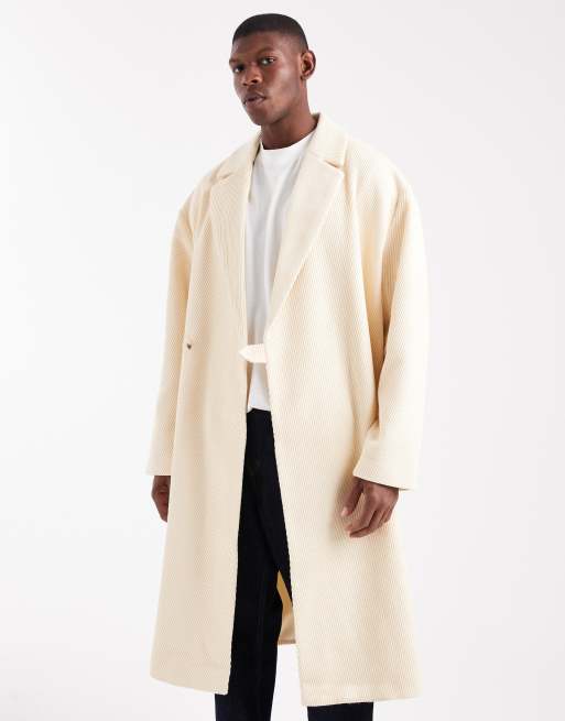 ASOS DESIGN oversized long wool look overcoat in ecru, 3 of 5