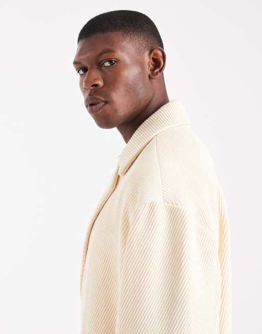 ASOS DESIGN oversized long wool look overcoat in ecru, 4 of 5