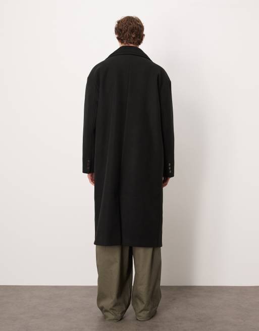 ASOS DESIGN oversized long wool look overcoat with borg collar in black, 3 of 5