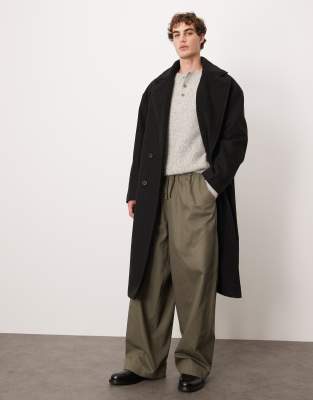Asos Design Oversized Long Wool Look Overcoat With Teddy Collar In Black