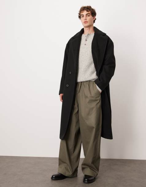 ASOS DESIGN oversized long wool look overcoat with teddy collar in black - view 1