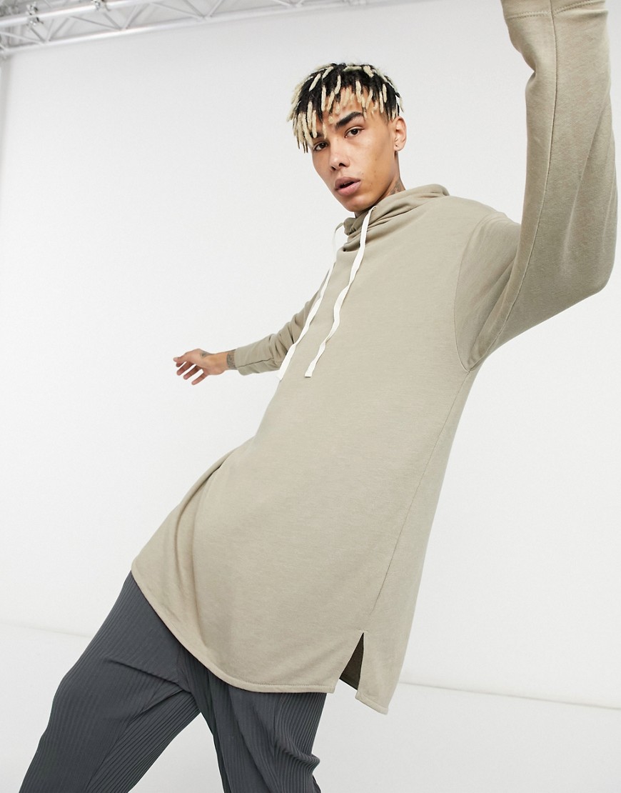 ASOS DESIGN oversized longer length hoodie in beige super soft viscose-Neutral