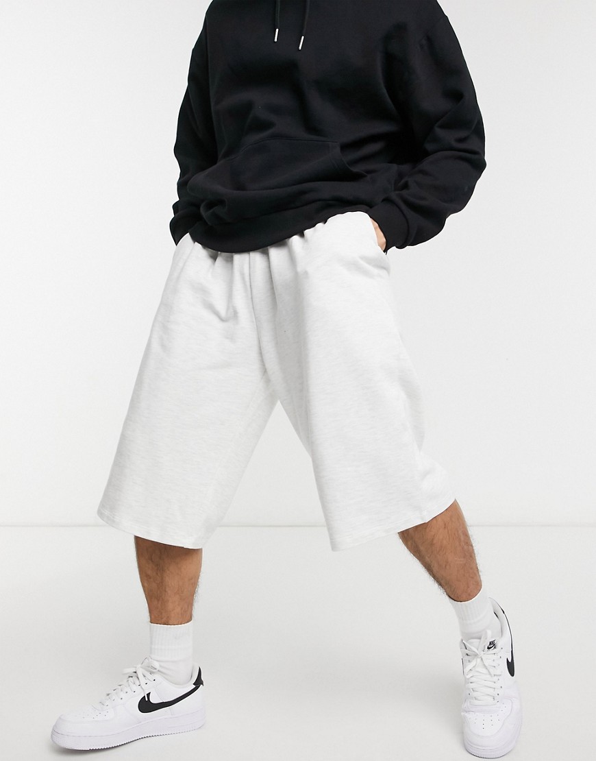 ASOS DESIGN oversized longer length jersey shorts in white heather