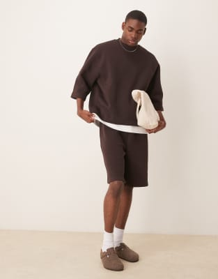 ASOS DESIGN oversized longer length shorts in brown