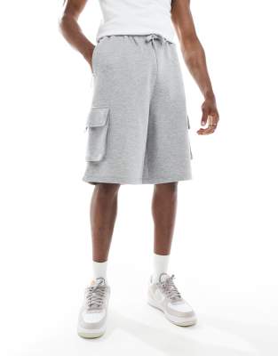 Asos Design Oversized Longer Length Shorts With Utility Pockets In Gray