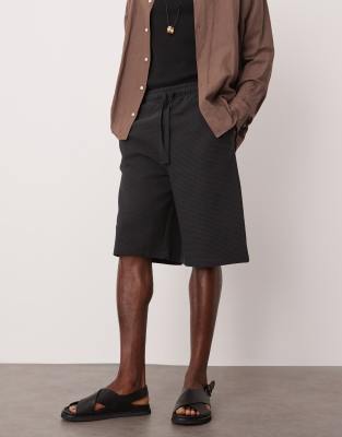 asos ASOS DESIGN oversized longer length texture short in navy