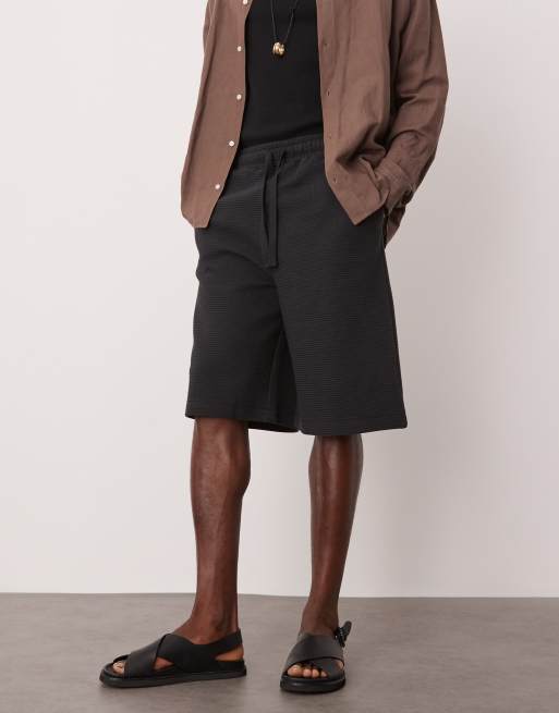 ASOS DESIGN oversized longer length texture shorts in navy