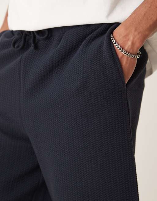 ASOS DESIGN oversized longer length textured short in navy, 3 of 5