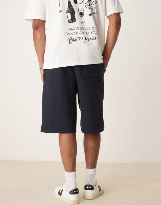 ASOS DESIGN oversized longer length textured short in navy, 5 of 5