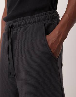Asos Design Oversized Longer Length Textured Shorts In Black