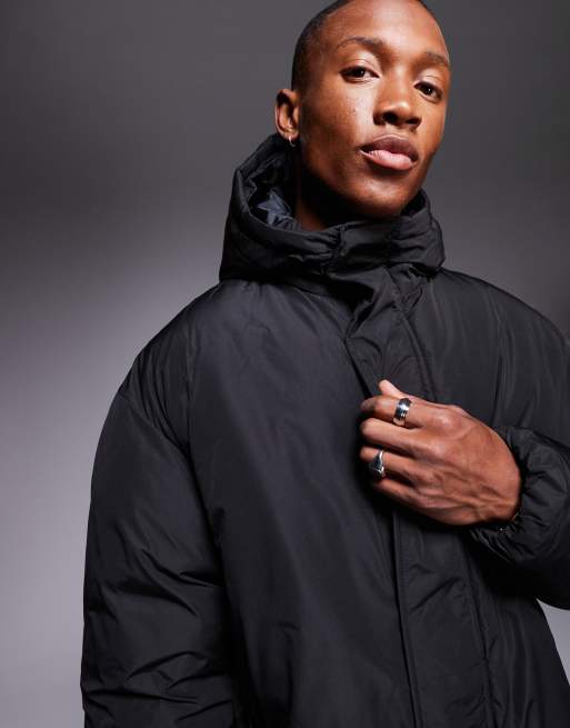 Black puffer jacket longline on sale