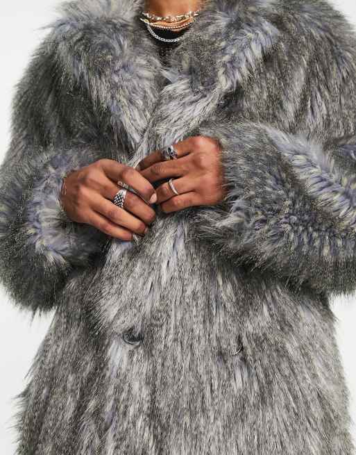 Grey faux fur longline hot sale coat