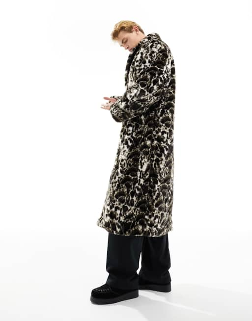 ASOS DESIGN oversized longline leopard print faux fur coat