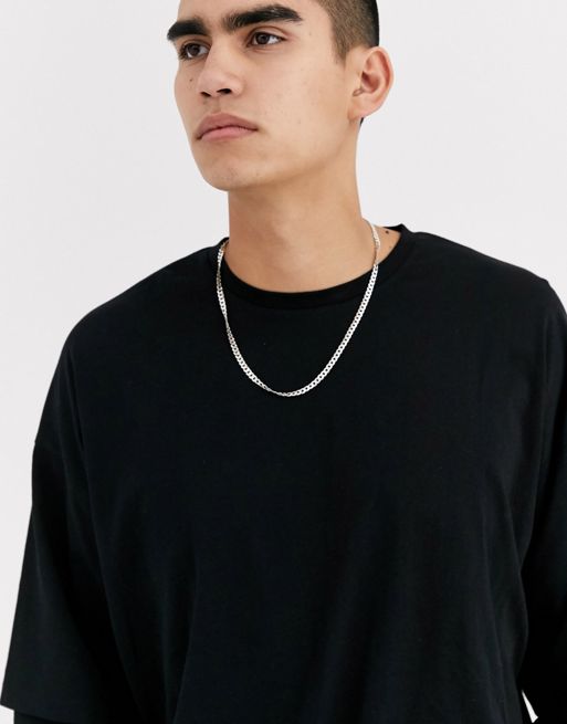 ASOS DESIGN oversized long sleeve double layer t-shirt in black with chest  print