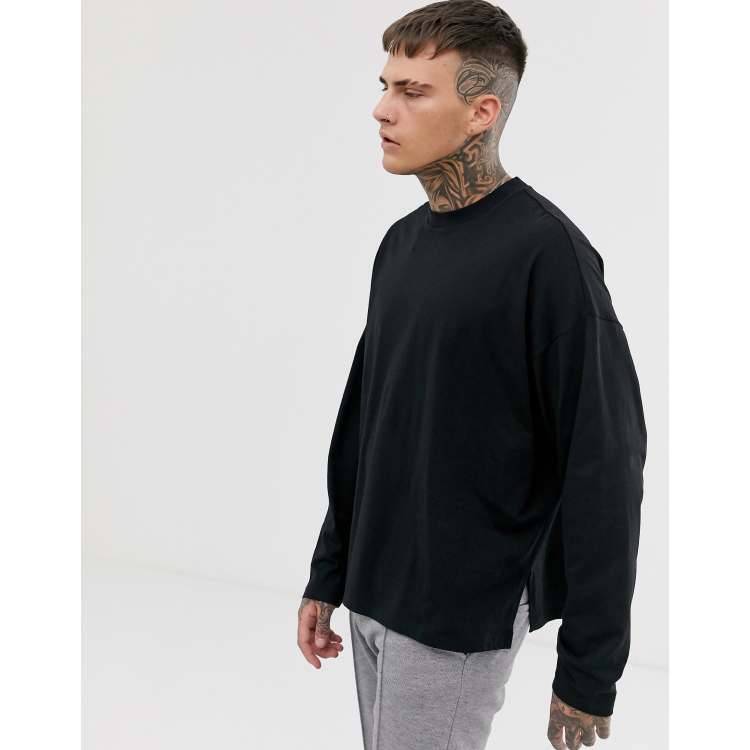 ASOS DESIGN oversized longline long sleeve t-shirt with side splits in black