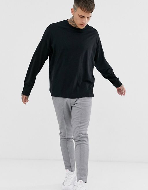 ASOS DESIGN oversized longline long sleeve t-shirt with side splits in black