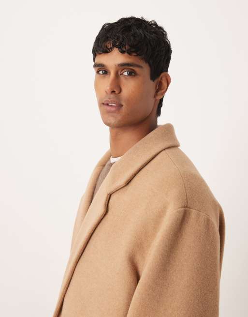 ASOS DESIGN oversized longline overcoat in wool blend in beige, 4 of 5