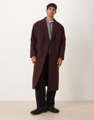 Asos Design Oversized Longline Overcoat In Brown
