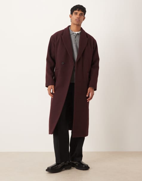 ASOS DESIGN oversized longline overcoat in wool blend in burgundy - view 1
