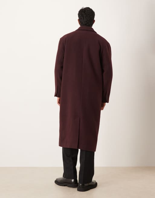 ASOS DESIGN oversized longline overcoat in wool blend in burgundy