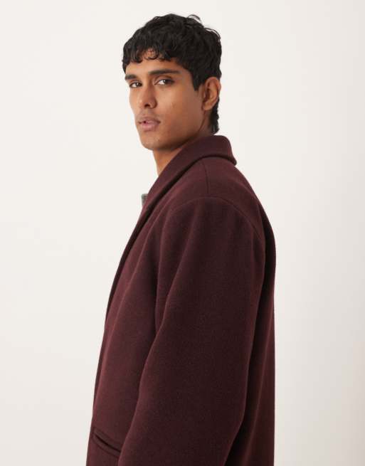 ASOS DESIGN oversized longline overcoat in wool blend in burgundy