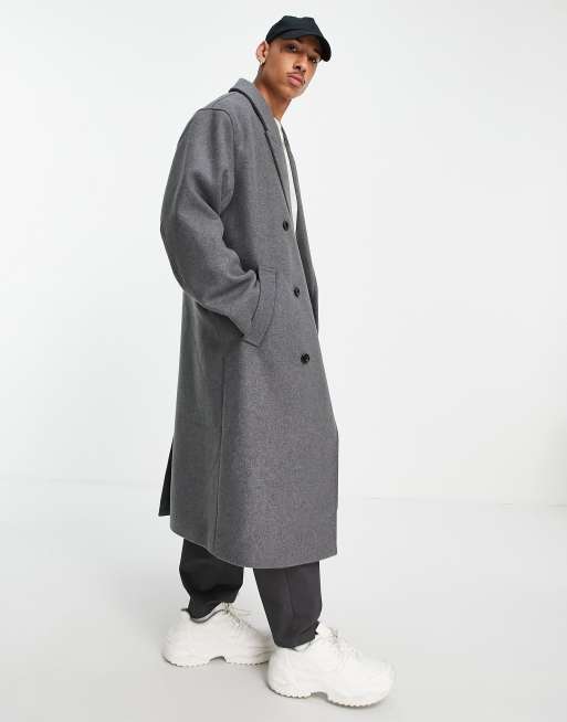 ASOS DESIGN - Oversized longline-overfrakke i grå uldblanding