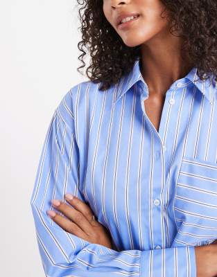 Asos Design Oversized Longline Shirt In Blue