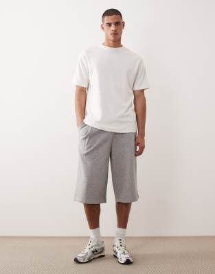 Asos Design Oversized Longline Shorts With Pleats In Gray