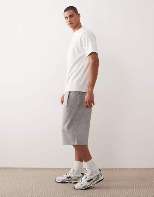 ASOS DESIGN oversized longline shorts with pleats in heather gray