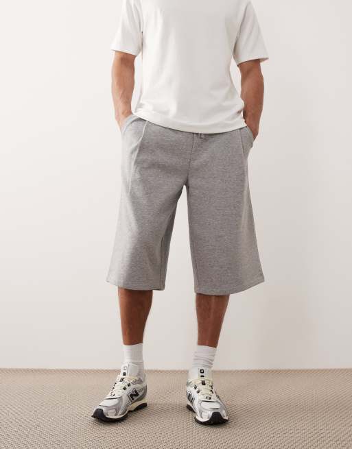 ASOS DESIGN oversized longline shorts with pleats in heather gray