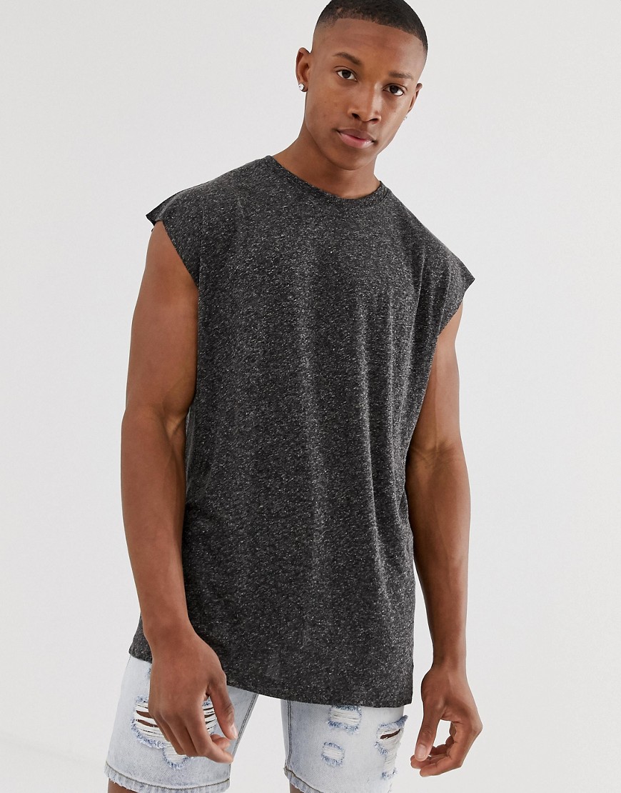 ASOS DESIGN oversized longline sleeveless t-shirt in linen mix in black