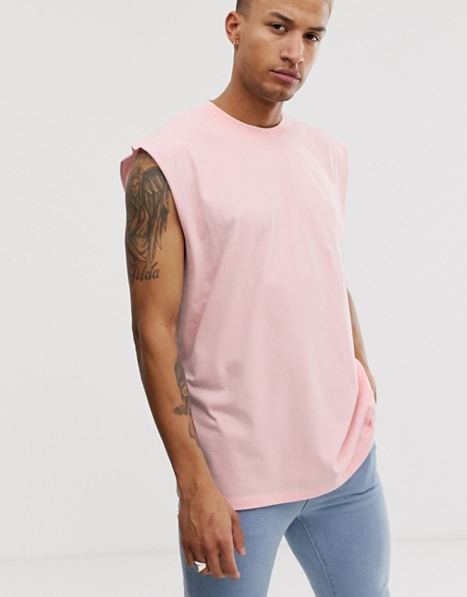ASOS DESIGN oversized longline sleeveless t-shirt in pink | ASOS
