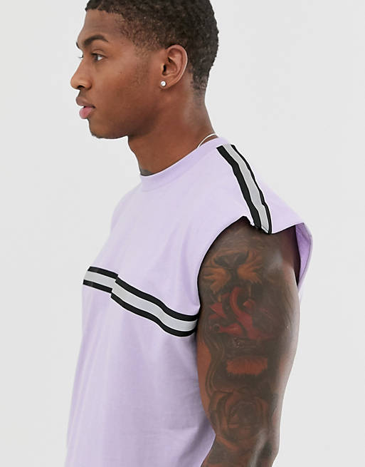 ASOS DESIGN oversized longline sleeveless t-shirt with reflective tape in lilac