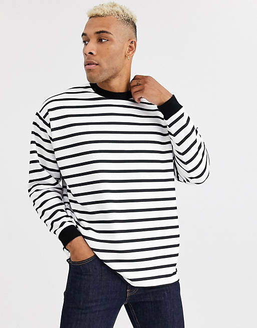 ASOS DESIGN oversized longline sweatshirt in black & white stripes | ASOS