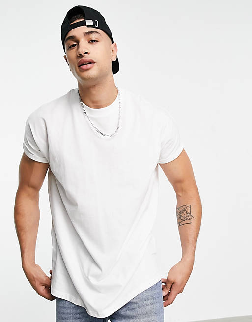 ASOS DESIGN oversized longline t-shirt with crew neck and roll sleeve ...