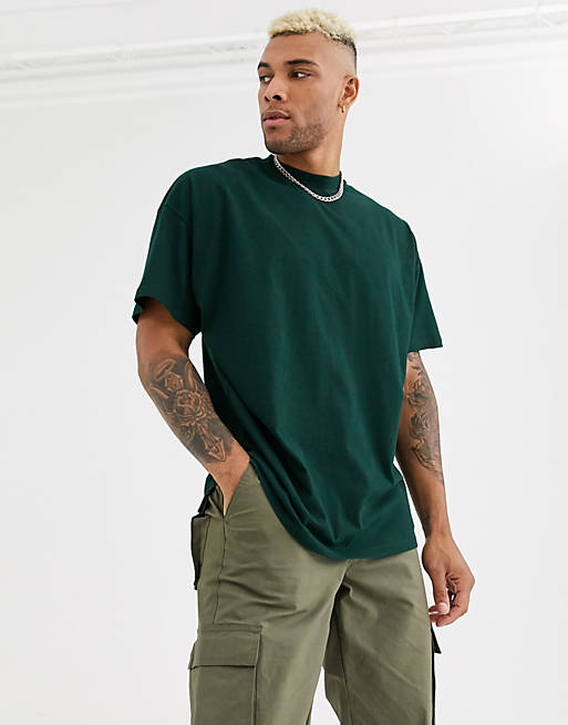 ASOS DESIGN oversized longline t-shirt with crew neck in green | ASOS