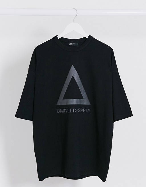 ASOS Unrvlld Spply oversized longline t-shirt with large reflective logo in heavyweight jersey