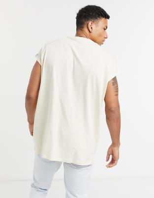 Asos Design Oversized Longline T-shirt With Roll Sleeve In Neutral