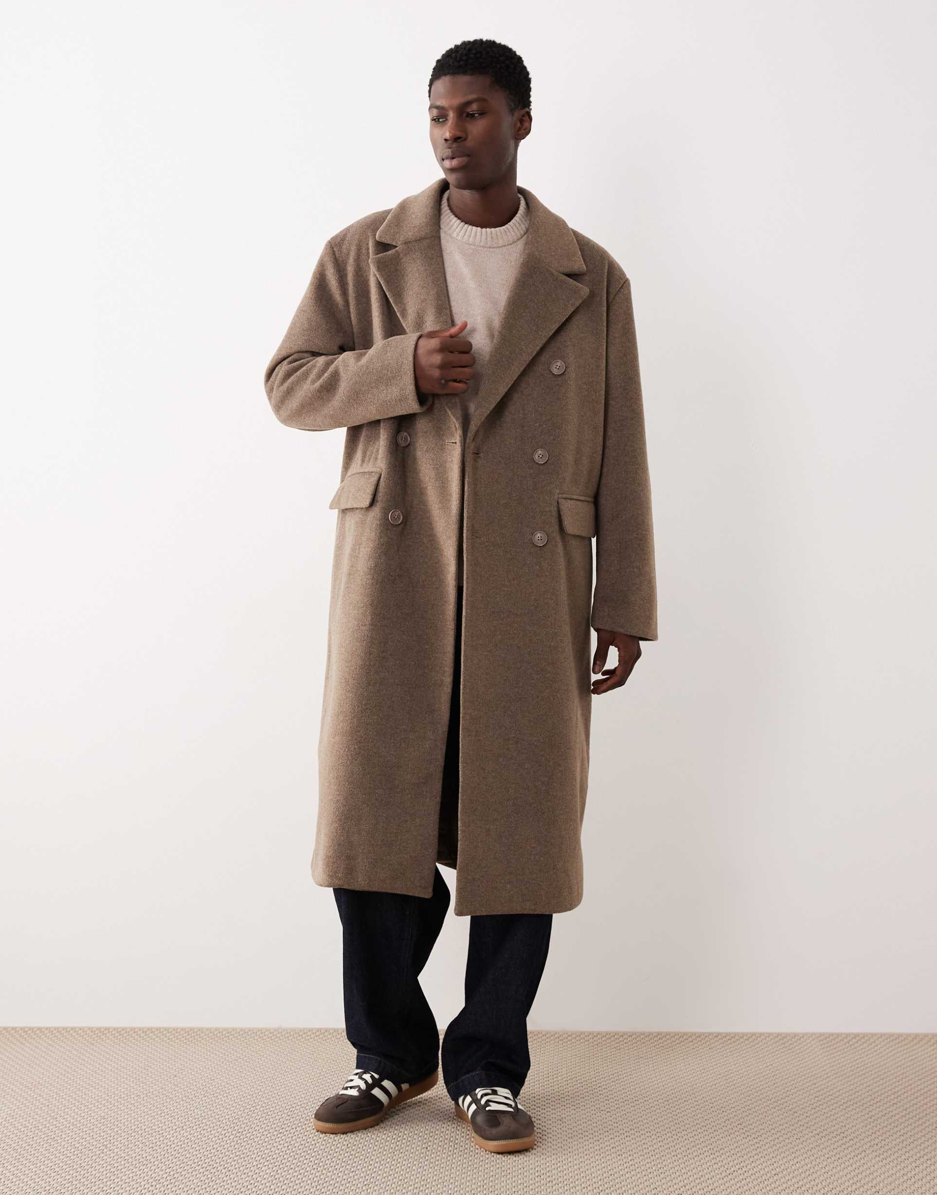 ASOS DESIGN oversized longline wool look coat in mole