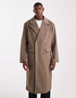 Asos Design Oversized Longline Wool Look Coat In Brown