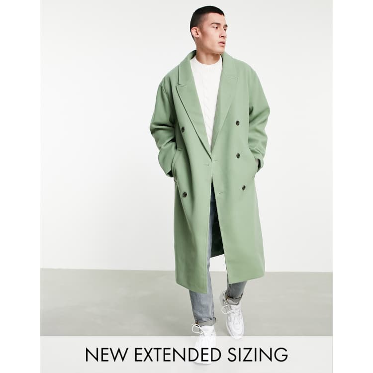 ASOS DESIGN oversized longline wool look overcoat in sage green