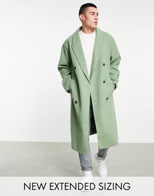 Asos Design Oversized Longline Wool Look Overcoat In Sage Green | Asos