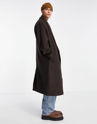 Asos Design Oversized Longline Wool Mix Overcoat In Brown