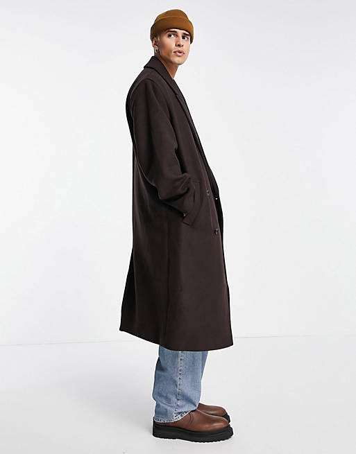 ASOS DESIGN oversized longline wool mix overcoat in brown