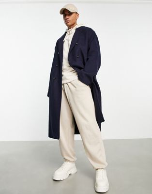 ASOS DESIGN oversized longline wool mix overcoat in navy