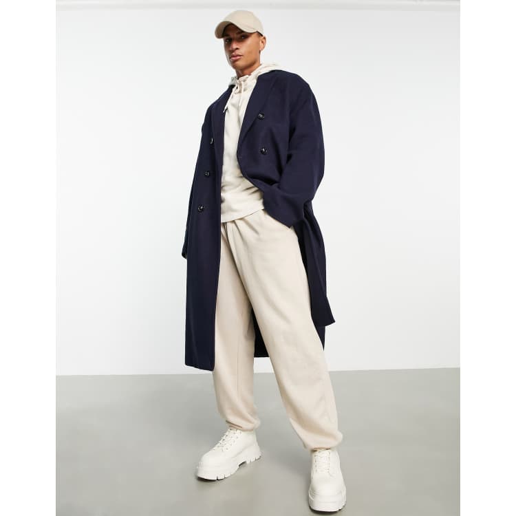 ASOS DESIGN oversized longline wool mix overcoat in navy