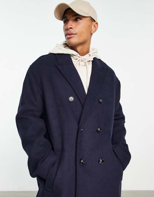 ASOS DESIGN oversized longline wool mix overcoat in navy