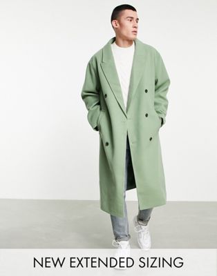 ASOS DESIGN oversized longline wool look overcoat in sage green